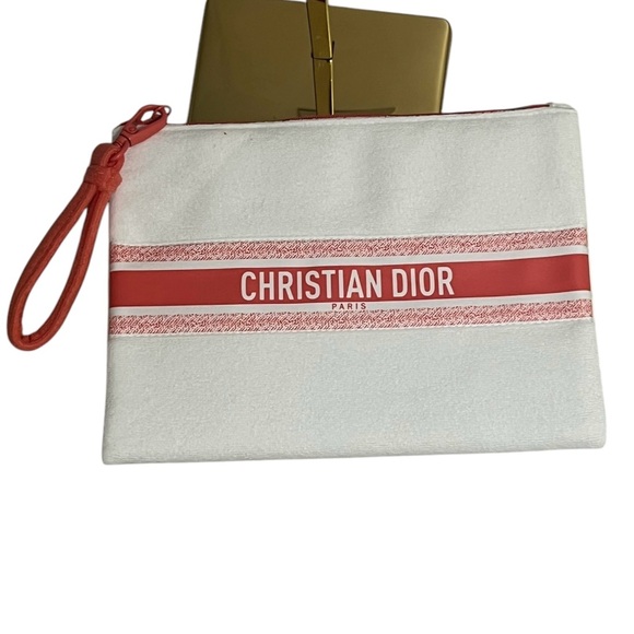 CHRISTIAN DIOR Novelty Cosmetic Makeup Pouch Wristlet White Terry Cloth NIB - Picture 8 of 8